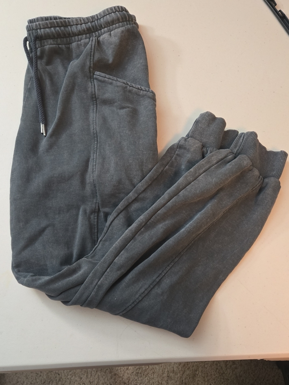 Roxy Charcoal Gray Acid Wash Drawstring Fleece Jogger Sweatpants Large